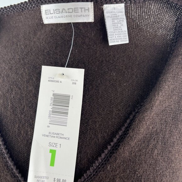 Vtg Elisabeth Liz Claiborne 1X Wool Rabbit Hair Cardigan Sweater Brown NOS - Picture 6 of 8